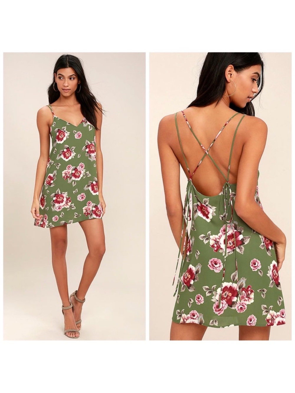 Lulu’s Soul's Garden Olive Green Floral Print Shift Dress Size XL NWT NEW